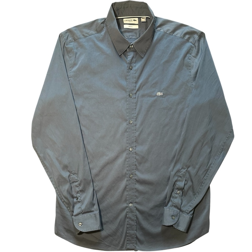 Lacoste Men's Blue Button Up Shirt Long Sleeve Cotton Dress Shirt Neck 16.5